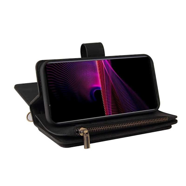 Xperia 1 III Multifunktionellt Plånboksfodral Zip 13-Fack Svart