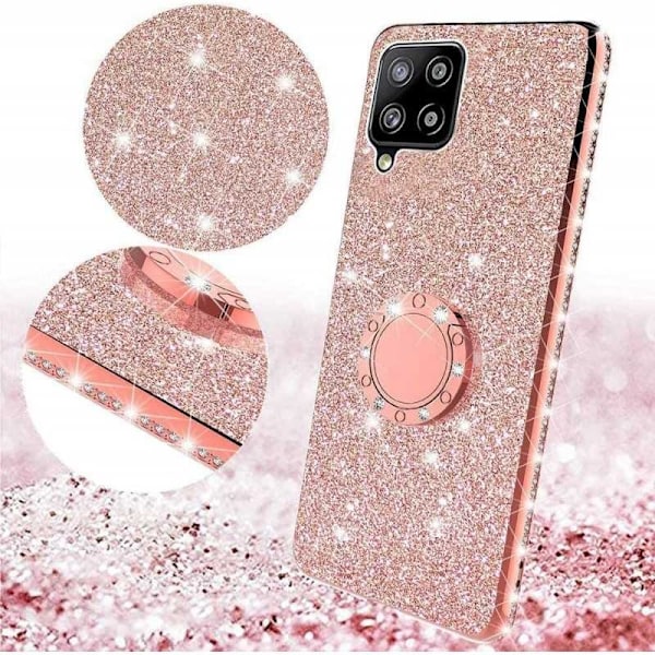 Samsung A12 5G stødabsorberende cover med Ring Holder Strass Rosenguld