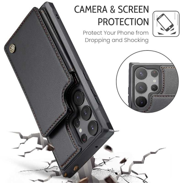 CaseMe Shockproof Cover Kortholder Stander 4-rums Samsung S23 Ultra Sort