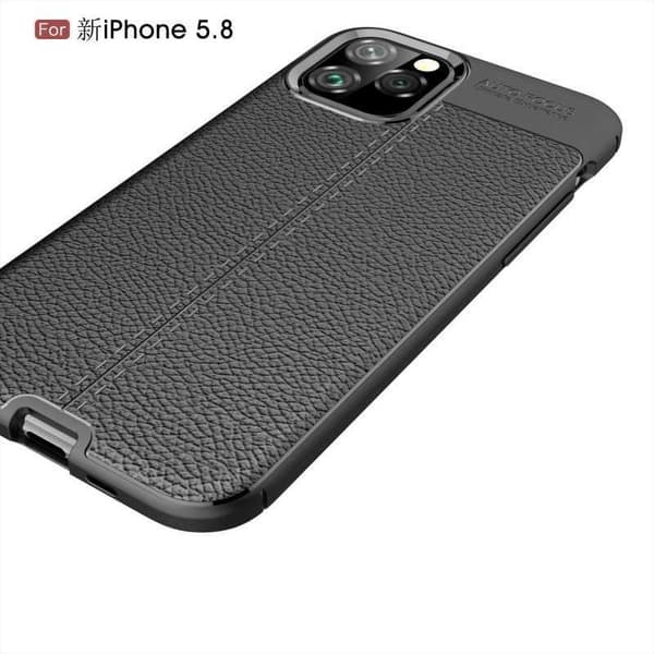 iPhone 11 Pro Max Stöttåligt & Stötdämpande Skal LeatherBack Svart