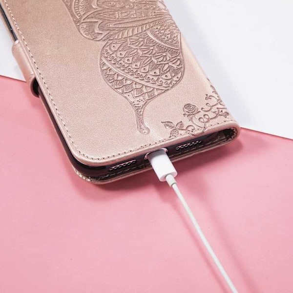 Samsung S23 Plus -lompakkokotelo PU-nahkainen 4-TASKUN Motif Butterfly Pink gold