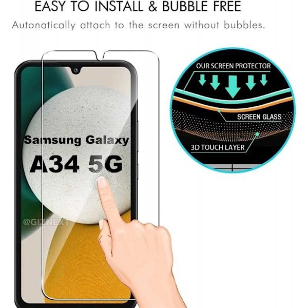 2-PAK Samsung A34 5G hærdet glas 0,26 mm 2,5D 9H Transparent