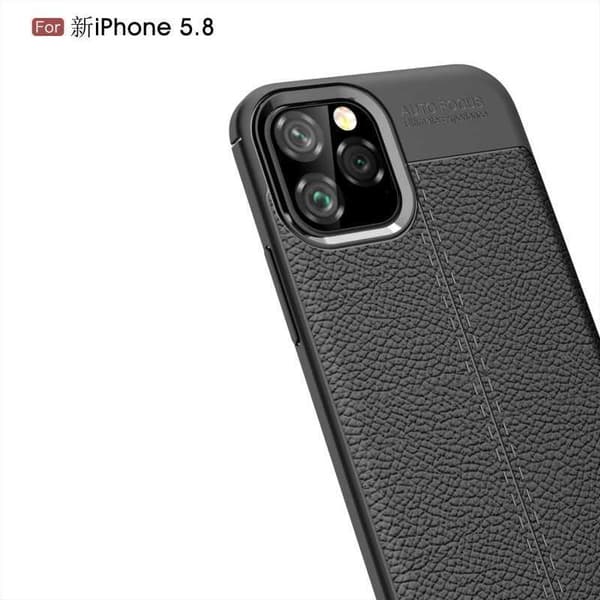 iPhone 11 Pro Max Stöttåligt & Stötdämpande Skal LeatherBack Svart
