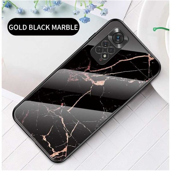 Xiaomi Redmi Note 11 / 11S Marble Shell 9H hærdet glas bagside glas bagside V2 MultiColor Svart/Guld