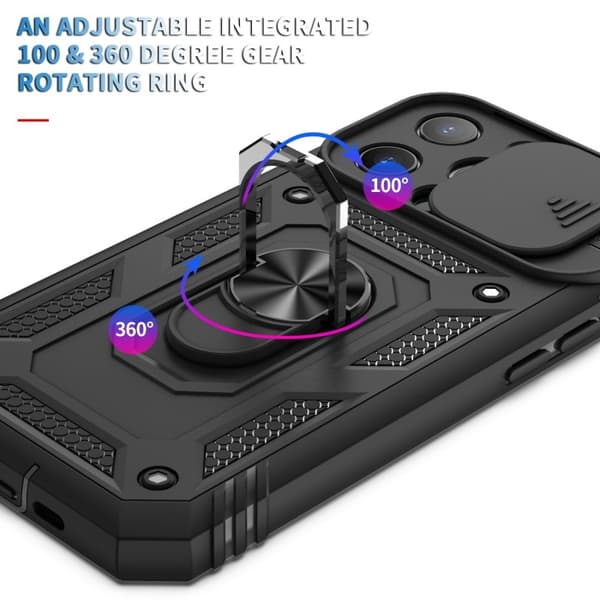 iPhone 13 Pro Max Hybridskal med Ringhållare & Kameraskydd - Svart