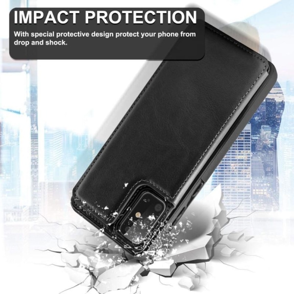 Samsung S20 Plus Støtsikker deksel kortholder 3-POCKET Flippr Black