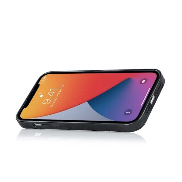 iPhone 12 / 12 Pro Mobilskal med Korthållare Retro V4 Svart
