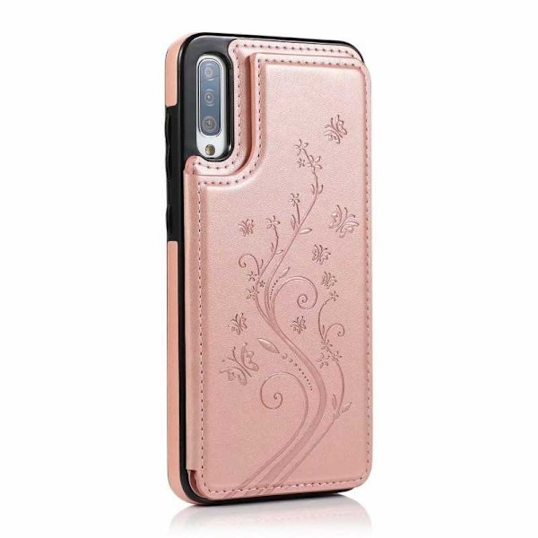 Samsung A70 iskunkestävä kansikorttipidike 3-POCKET Flippr V2 Pink gold