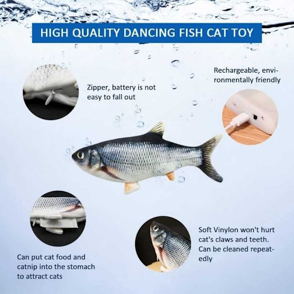 Stimulerende funklende fiskekattelegetøj genopladeligt Silver
