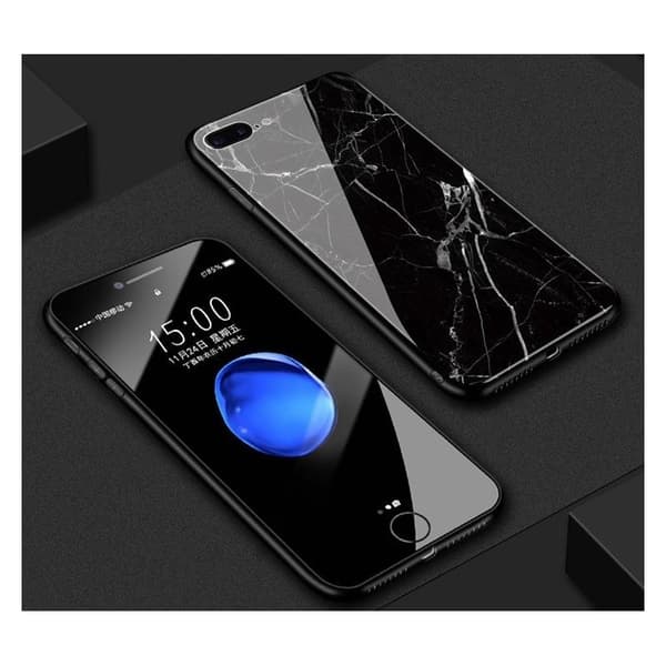 iPhone 8 Plus Marmorskal 9H Glas Baksida Glassback Black Variant 1