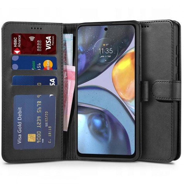 Motorola Moto E32s Wallet Case PU-nahkainen 4-POCKET Black