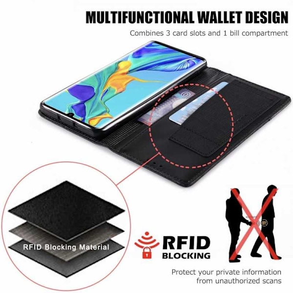 Huawei P30 Pro Elegant Fodral i PU-Läder med RFID Block Svart