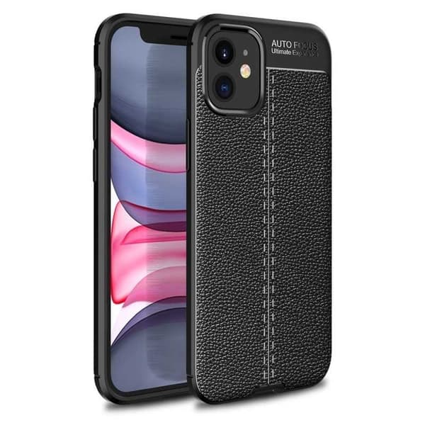 iPhone 13 Iskunkestävä ja iskunkestävä LeatherBack -kotelo Black