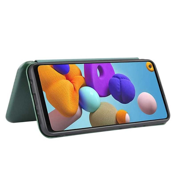 Samsung A21s Flip Case -korttipaikka CarbonDreams Vihreä Green