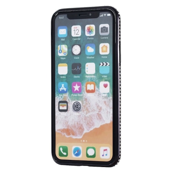 iPhone XS -iskuja vaimentava kumisuoja strassilla Svart