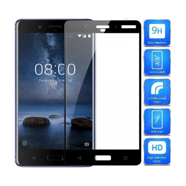 Nokia 8 Tempered Glass 0,26mm 2,5D 9H Fullframe Svart