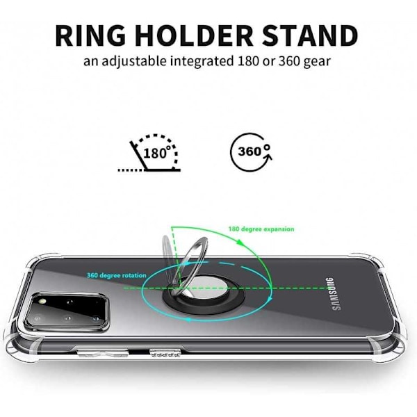 Samsung Galaxy S20 Plus stødsikkert cover med ringholder frisk Transparent