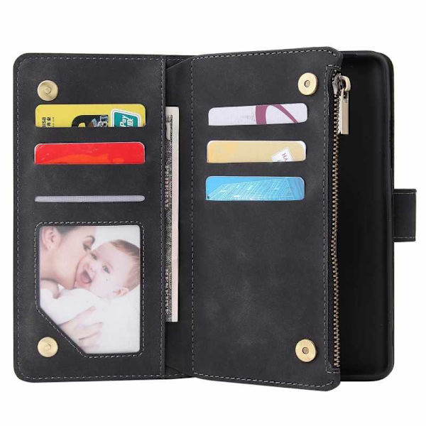 OnePlus 7T multifunktionelt pung etui Lynlås 8-rum Black
