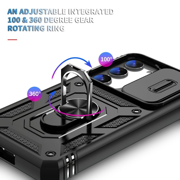 Samsung S23 Plus Hybridskal med Ringhållare & Kameraskydd - Svart