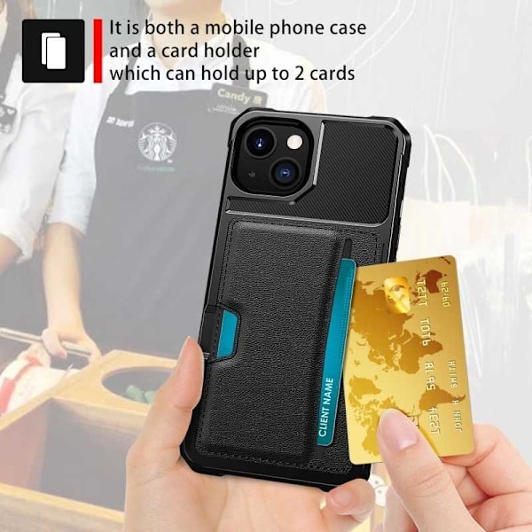 iPhone 14 Max Iskunkestävä kansi korttipaikalla Solid V2 Black