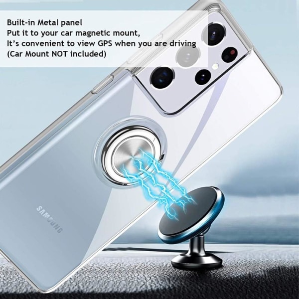 Samsung Galaxy S21 Ultra iskunkestävä suojus sormustelineellä Fr Transparent