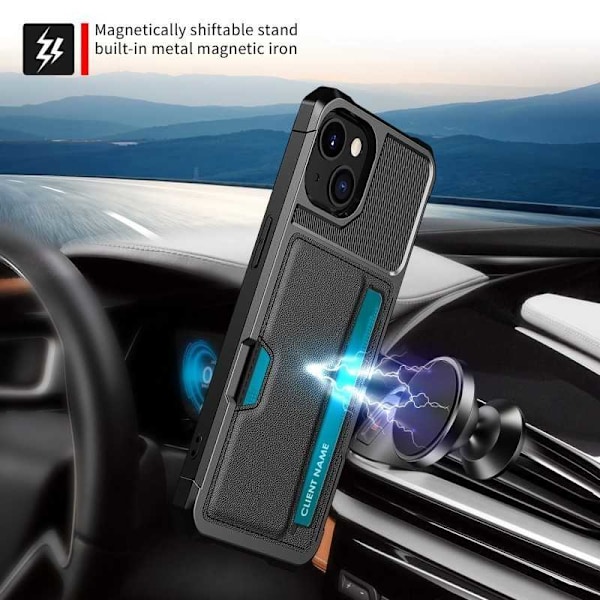iPhone 14 Max Iskunkestävä kansi korttipaikalla Solid V2 Black