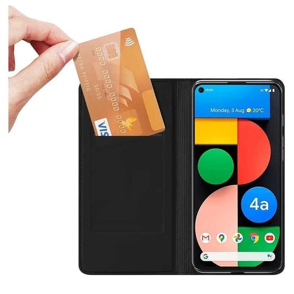 Google Pixel 4a 4G / LTE Flip Case Smooth -korttipaikka Black