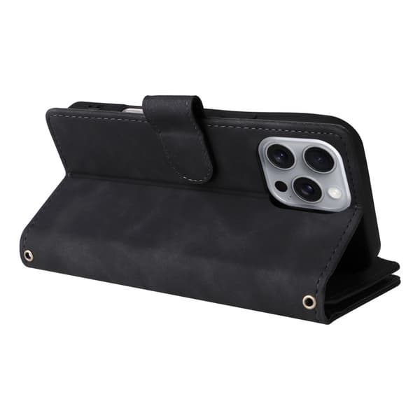 iPhone 15 Pro Max Multifunktionellt Plånboksfodral Zipper 8-Fack Vinröd