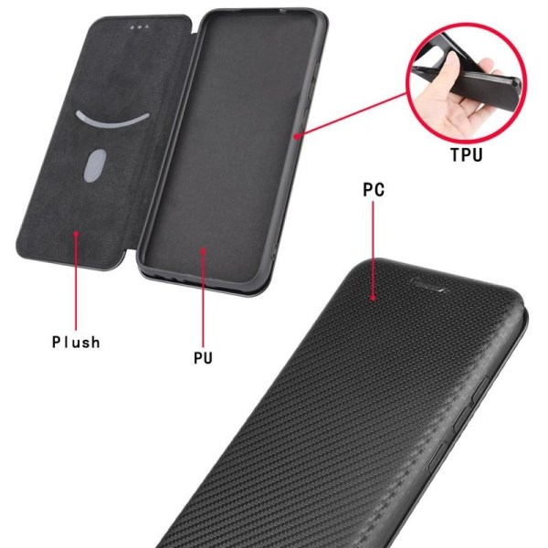 Huawei P Smart 2021 Flip Case Cardrum CarbonDreams Black