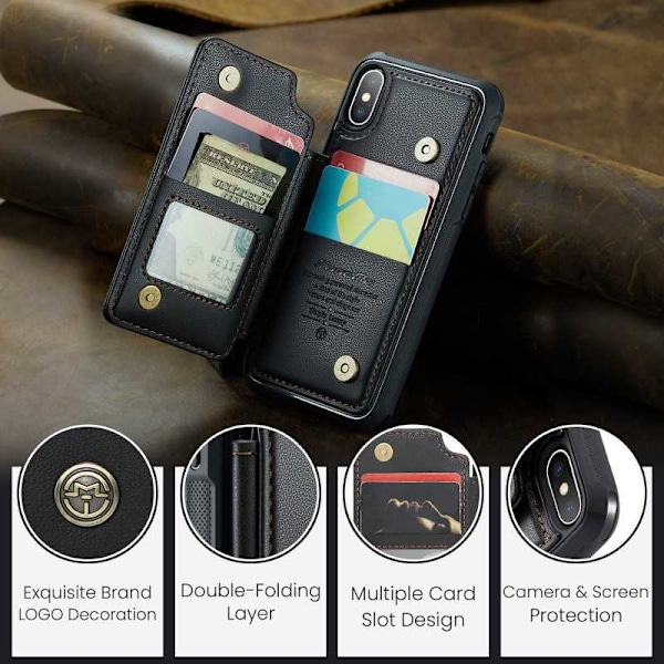 CaseMe Shockproof Cover Kortholder Stander 4-rums iPhone XS Max Sort