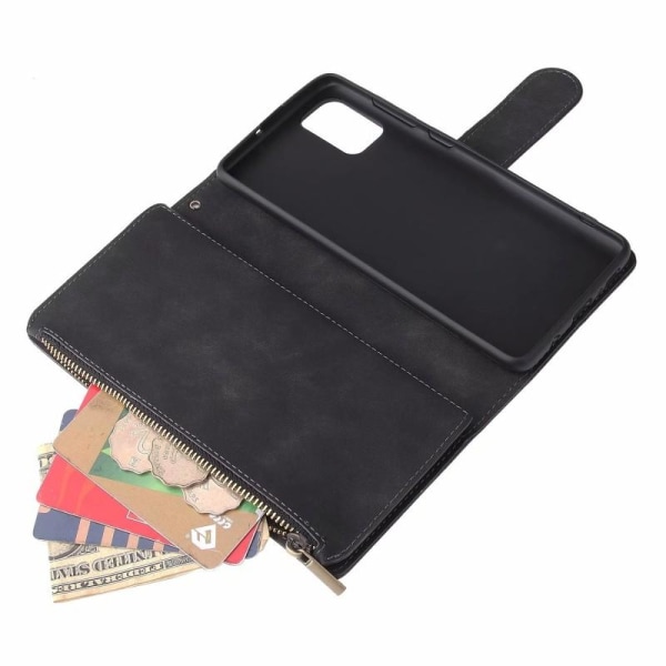 Samsung A51 monitoiminen lompakkokotelo, vetoketjullinen 8 tasku Black