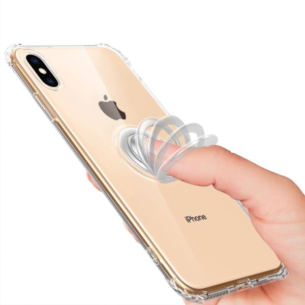 iPhone XS / X Iskunkestävä kansi sormustelineellä Fresh Transparent