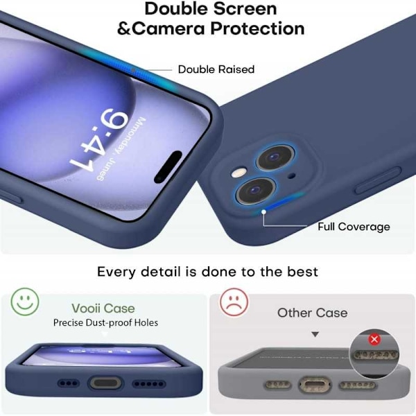 iPhone 14 Plus Gummibelagt Skal med Kameraskydd Liquid V2 - Marinblå