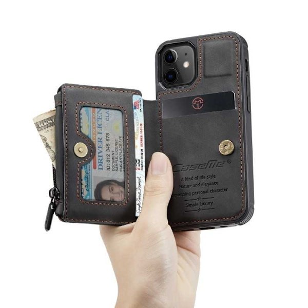 iPhone 13 -kotelon korttipidike ja vetoketju 4-POCKET CaseMe Flippr Black