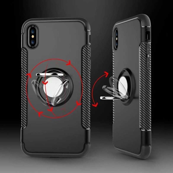 iPhone XR Praktisk stødsikker etui med ringholder V2 Svart