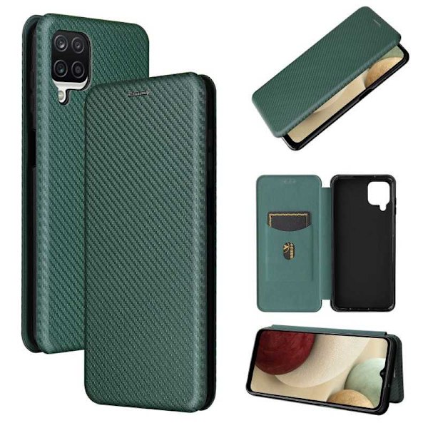 Samsung A12 Flip Case Kortrum CarbonDreams Grøn Green