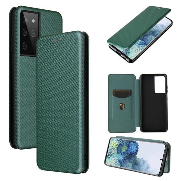 Samsung S21 Ultra Flip Case -korttipaikka CarbonDreams Green Green