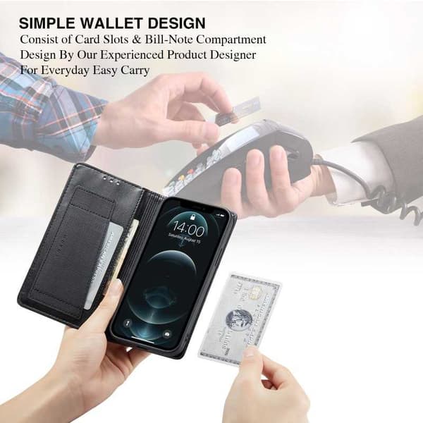Samsung S21 Ultra Elegant -kotelo PU-nahkaa ja RFID-esto Black