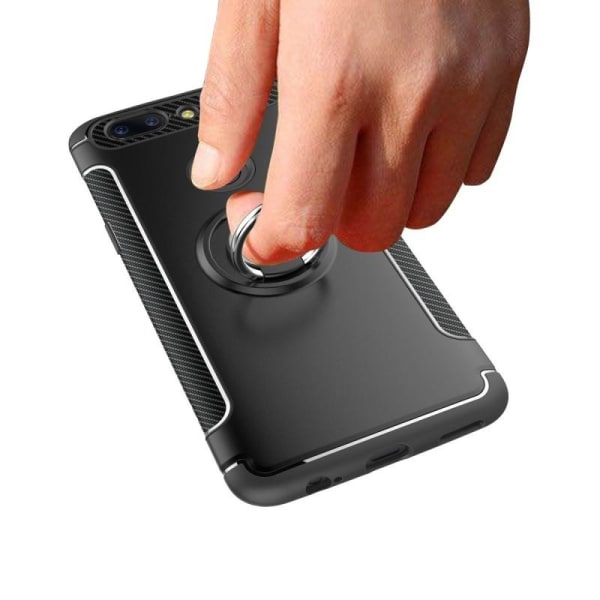 OnePlus 5:n käytännöllinen iskunkestävä suojus sormustelineellä Svart
