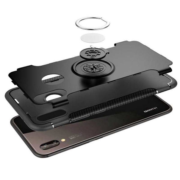 Huawei P20 Lite praktisk stødsikkert cover med ringholder V2 Svart