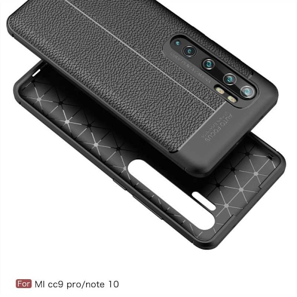 Xiaomi Mi Note 10 Lite Stötdämpande Skal LeatherBack Svart