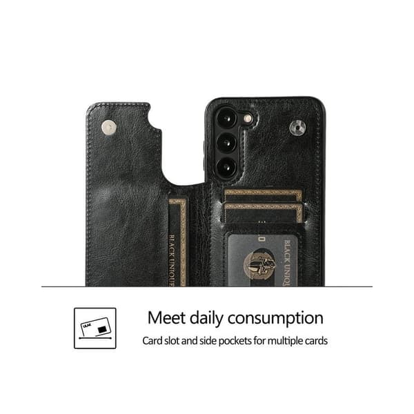 Samsung A15 5G iskunkestävä kansikorttipidike 3-taskuinen Flippr - Musta Black