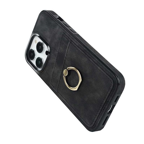 iPhone 14 Pro mobilcover med kortholder Retro V4 Svart