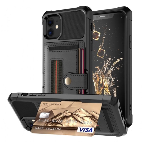 iPhone 11 Exclusive Shockproof veske med Solid V2-kortspor Black