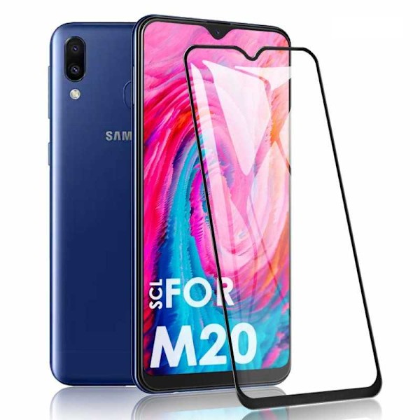 2-PACK Samsung M20 Hærdet glas 0,26mm 9H Fullframe Transparent