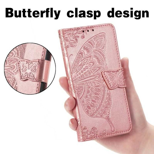 Samsung A72 4G / 5G lompakkokotelo PU-nahkainen 4-POCKET Motif Butterfly Pink gold