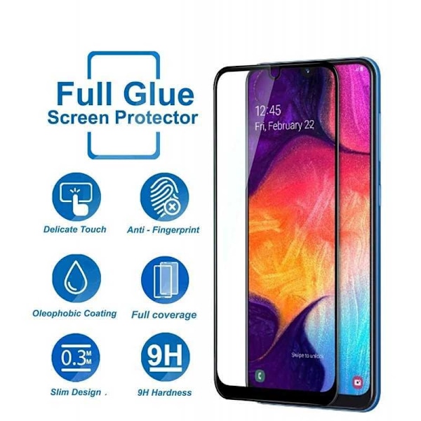 Samsung A70 Härdat Glas 0.26mm 2.5D 9H Fullframe Transparent