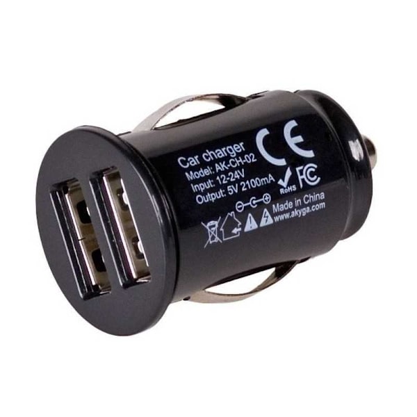 Biloplader 2x USB 12V 2.1A EU-certificeret Sort