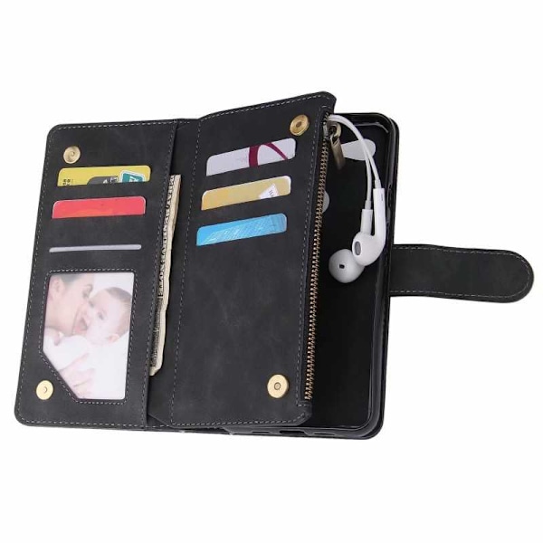 Google Pixel 3a multifunktionelt tegnebogscover Lynlås 8-rum Black