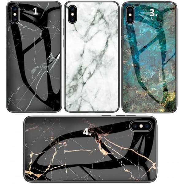 iPhone XS Max Marble Shell 9H Tempered Glass Back Glassback V2 White Vit